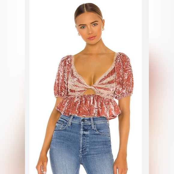 Free People Velvet Puff Sleeve Crop XS Top Vintage Pink - Picture 1 of 14